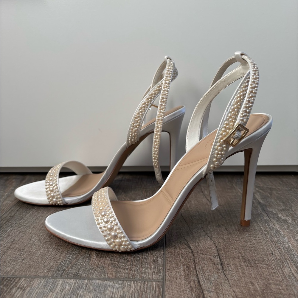 Elegant Pearl-Embellished White Heels